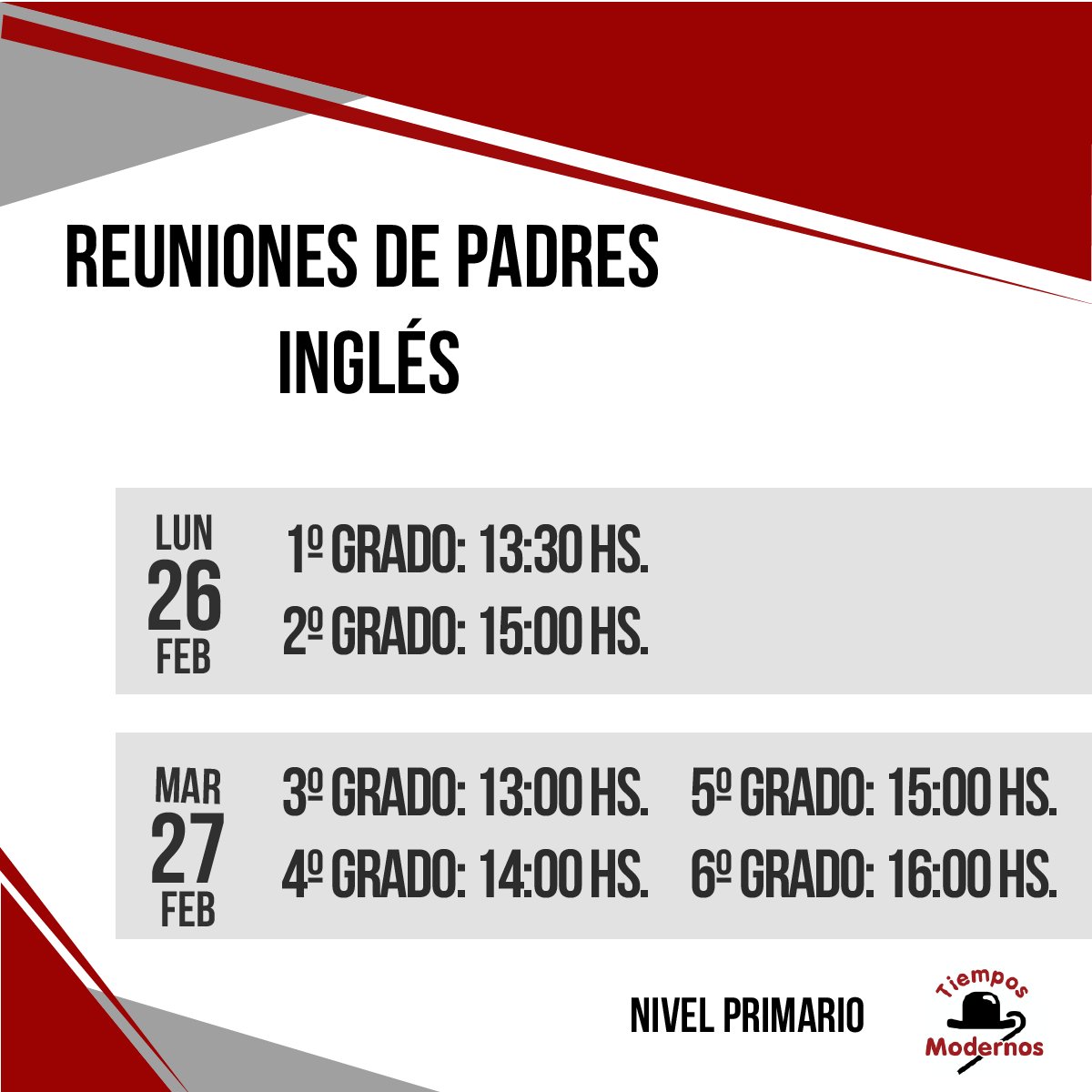 CTModernos's tweet photo. Reuniones de Padres 2018 - Área de Inglés. Nivel Primario https://t.co/Wk9ezmXDRK
