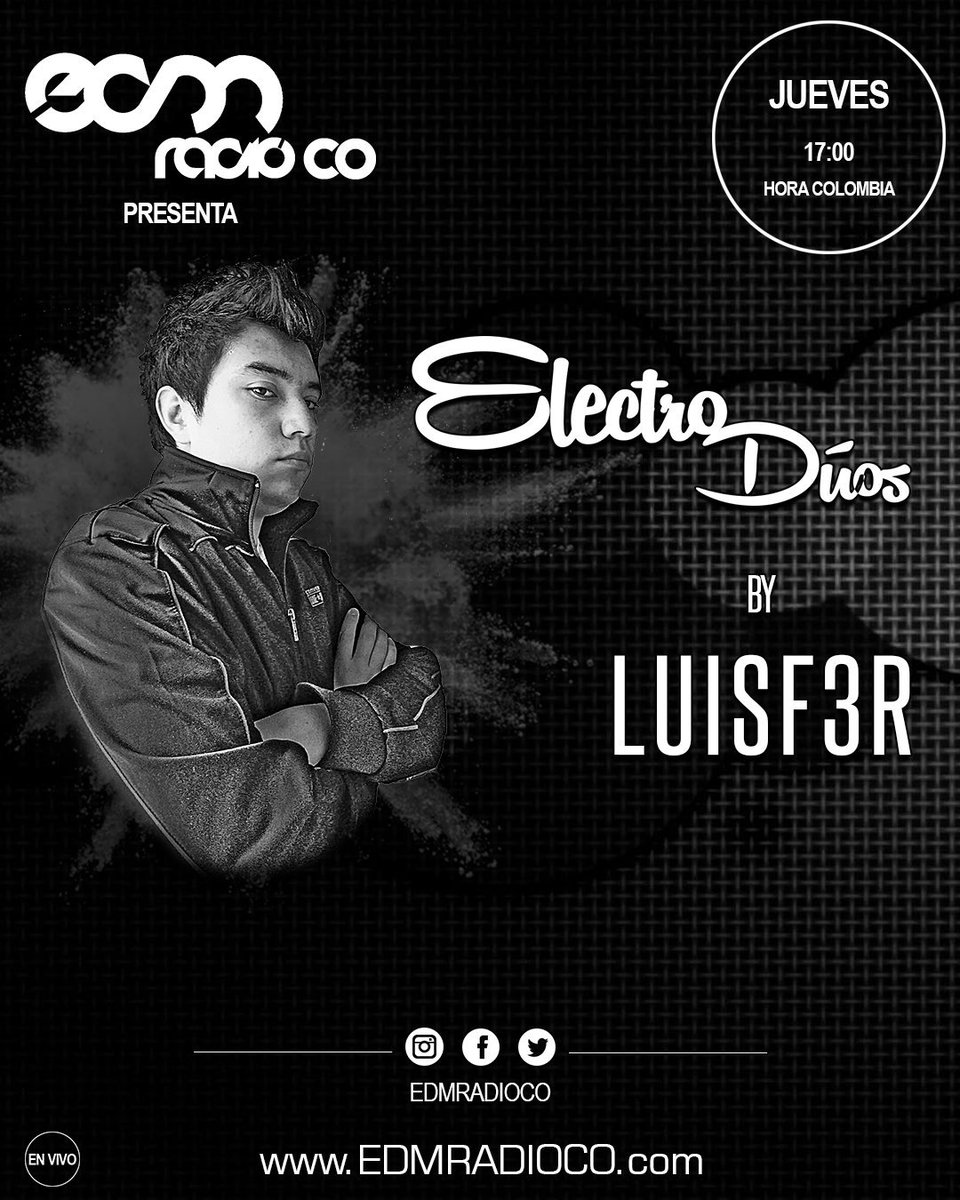 edmradioco's tweet photo. Hoy desde las 17:00 hora Colombia, una nueva edición de #ElectroDuos junto a @luivalencia recuerda que puedes programar dos canciones de tu artista favorito a través de nuestras redes sociales @edmradioco.
En vivo por 💻https://t.co/335wFvzZkI y 📲#TuneIn (edmradioco) #Tophits https://t.co/aKJJqFhvP6