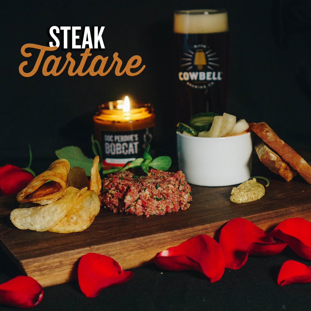 CowbellBrewing's tweet photo. Steak Tartare and Black Currant Bock - oh yeah!  Our Sweetheart menu continues. #CowbellKitchen #sweetheart #menu #yum #valentineday https://t.co/e1Y8iHOkJO