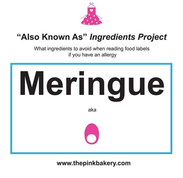 "Also Known As" Ingredient Project

Meringue aka Egg

Meringue is a type of dessert traditionally made from whipped egg whites &amp; sugar. 

If you have a egg allergy, please be mindful of the ingredient "Meringue" when reading food labels. It is an egg derivative.

#eggfree #noeggs