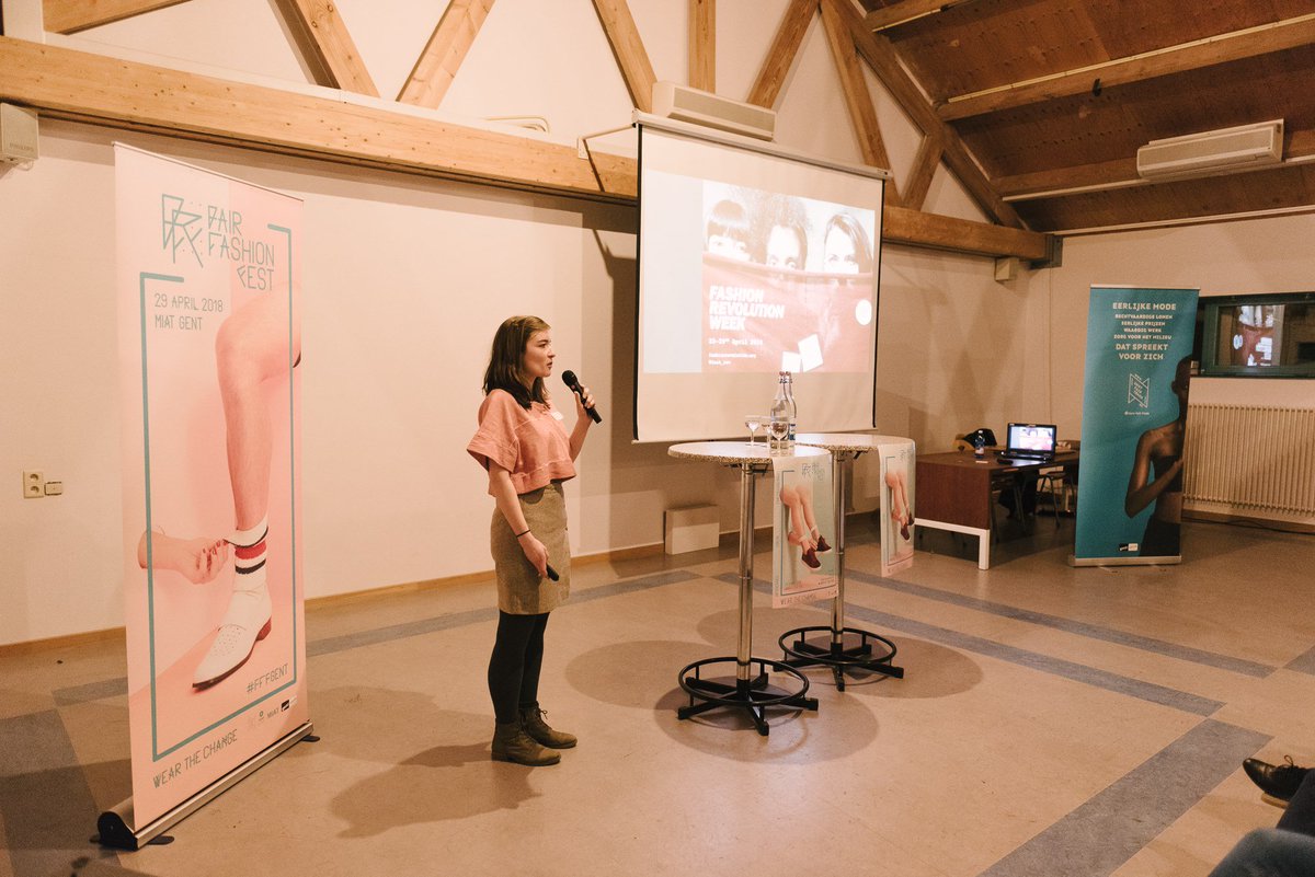 Fash_RevBelgium's tweet photo. Last Monday we were invited to speak at the fifth #FairFashionTalk of Gent Fairtrade to kick off the Fair Fashion Fest of 2018. This year the theme is ‘Wear The Change’ and focusses on the textile industry! #FFFGent #whomademyclothes #FashionRevolution https://t.co/ZZ6IJjFJZk https://t.co/AEIIFh4L6c