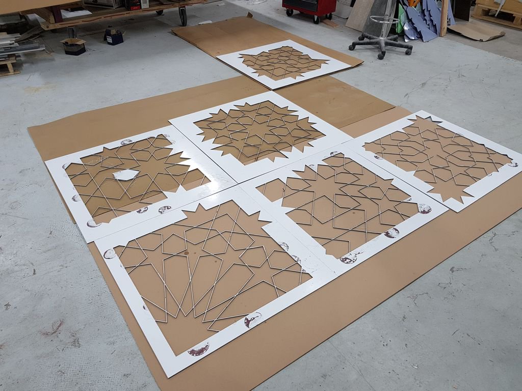 waterjetcd's tweet photo. That one template board we showed you recently turned into 6, 3 of which will be used twice in this test panel.... the result being a 2x2m panel, out of what material,  you ask..... #staytuned 
@EricAuthor https://t.co/O5257K822x