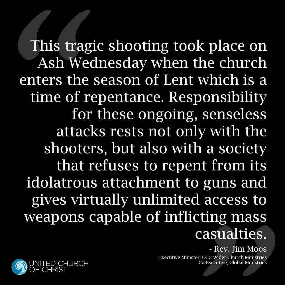 wideawakeucc's tweet photo. Today a gunman opened fire at Marjory Stoneman Douglas High School in Parkland, FL. Our hearts ache with news of another gun violence tragedy, and we lift up prayers for the victims, their families, and the school community. https://t.co/eFMe2Qjtt6