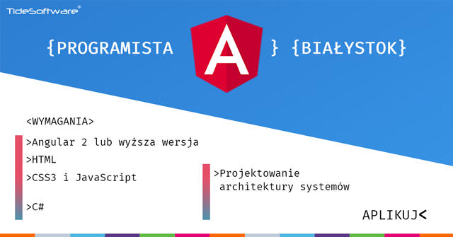 tidesoftware's tweet photo. Białystoku i okolice. Poszukujemy programistów przyjemnego i wdzięcznego Angular. Znasz Angular 2 lub kolejne wersje, HTML, CSS3, JavaScript? Spotkaj się z nami w centrum na kawie. Porozmawiajmy o zatrudnieniu w firmie. https://t.co/lqMOUV4NDg https://t.co/kzDD2PLsfx