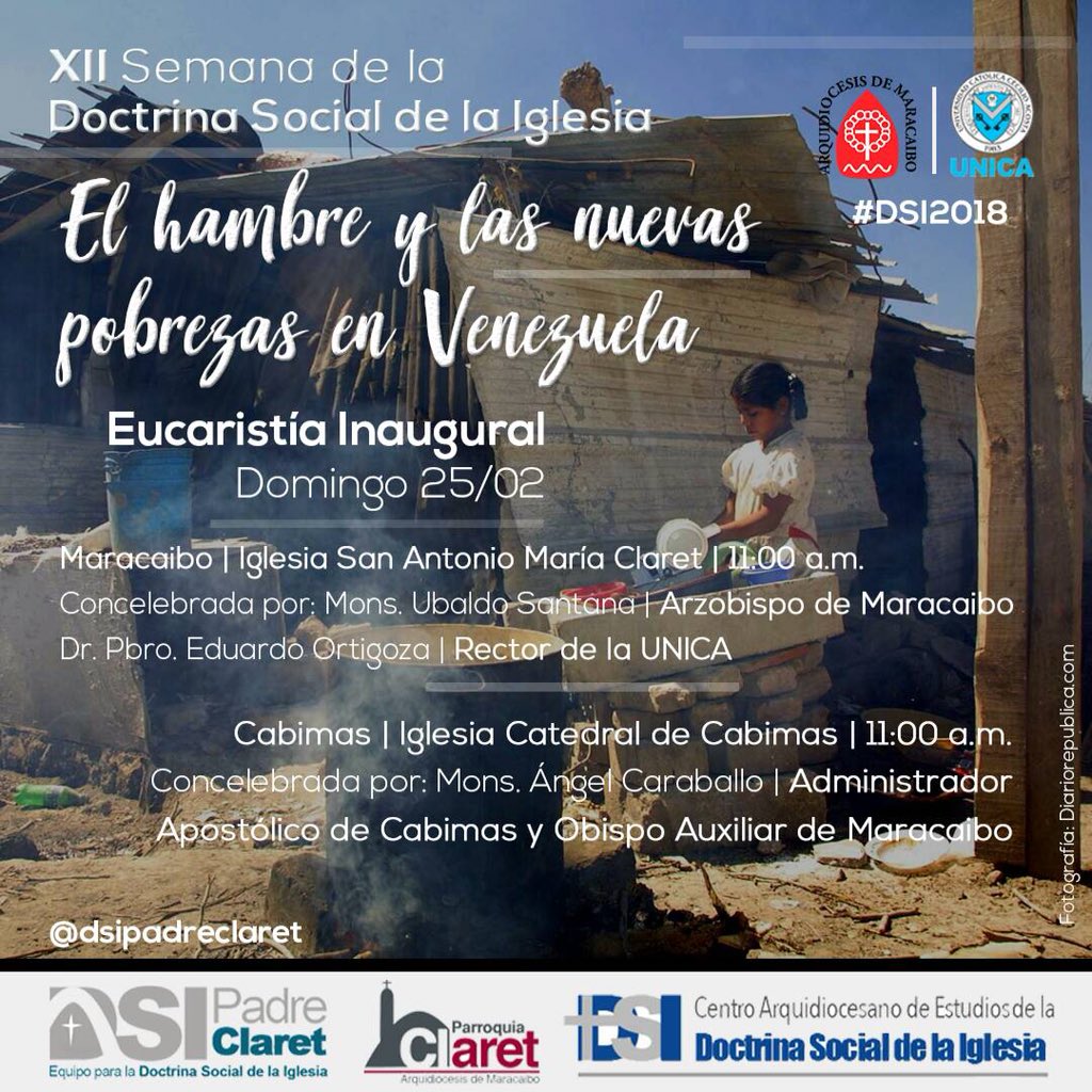 UNICAeduve's tweet photo. Se viene la XII Semana de la Doctrina Social de la Iglesia que, en esta ocasión, disertará sobre ‘El hambre y las nuevas pobrezas en Venezuela’. 

Revisa aquí la programación completa → https://t.co/ievWwu1gQe 

#CompromisoSocial https://t.co/myIL96ajmq
