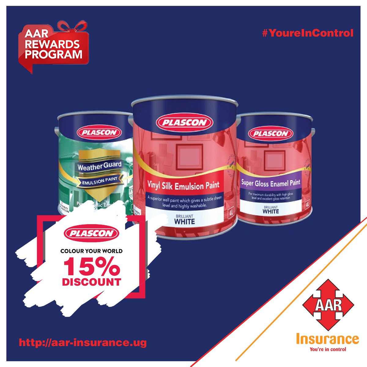 AARInsuranceU's tweet photo. #AARRewardsProgram
Get to enjoy a 15% discount every time you purchase Plascon Paint by simply flashing your AAR Membership Card.
Visit our website for more information on our rewards partners
: https://t.co/b458WAqPGD
#YoureInControl https://t.co/E2agLvBCnC
