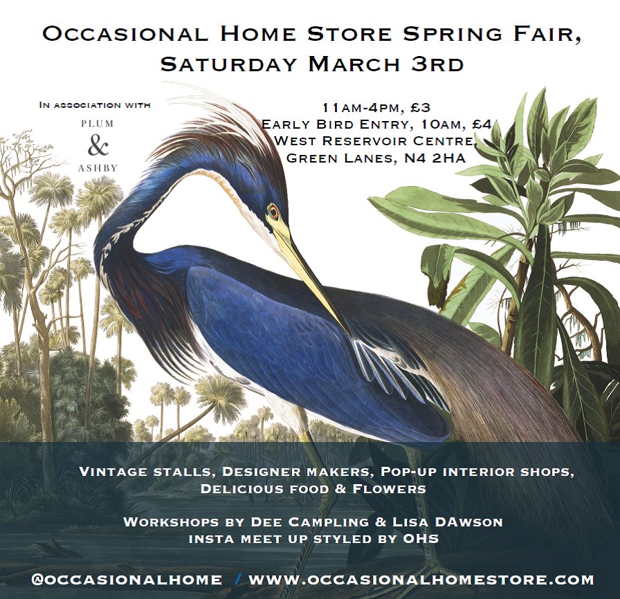 WestReservoir's tweet image. We are so excited that @OccasionalHome in association with @PlumAshby are holding their 2018 Spring Fair @WestReservoir on 3rd March. With over 40 fantastic sellers featuring vintage traders, pop-up interior stores, independent designers and makers you are in for a treat!