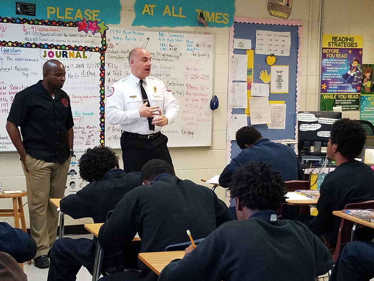 IgnatiusCarroll's tweet photo. @miamifire Fire Chief Zahralban,  firefighters and PBFFA address Juvenile Justice Center students about the importance of education. https://t.co/gPUCm67FND