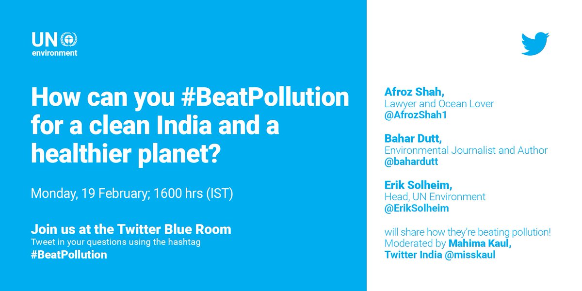 ErikSolheim's tweet image. I am really excited to be in India next week! And to be joining @AfrozShah1 @bahardutt and @misskaul on @TwitterIndia to talk about how we can #beatPollution for a clean India! So tune in!