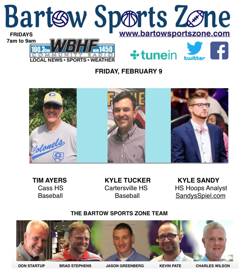 BartowSportsZon's tweet photo. Join us Fri. 7-9AM for the BSZ radio show on @WBHFnews @wbhfsports. Guests Tim Ayers, Kyle Tucker, and Kyle Sandy. HS baseball previews and a look at the GHSA state tourney. + there's always more! https://t.co/LrzofafpOv