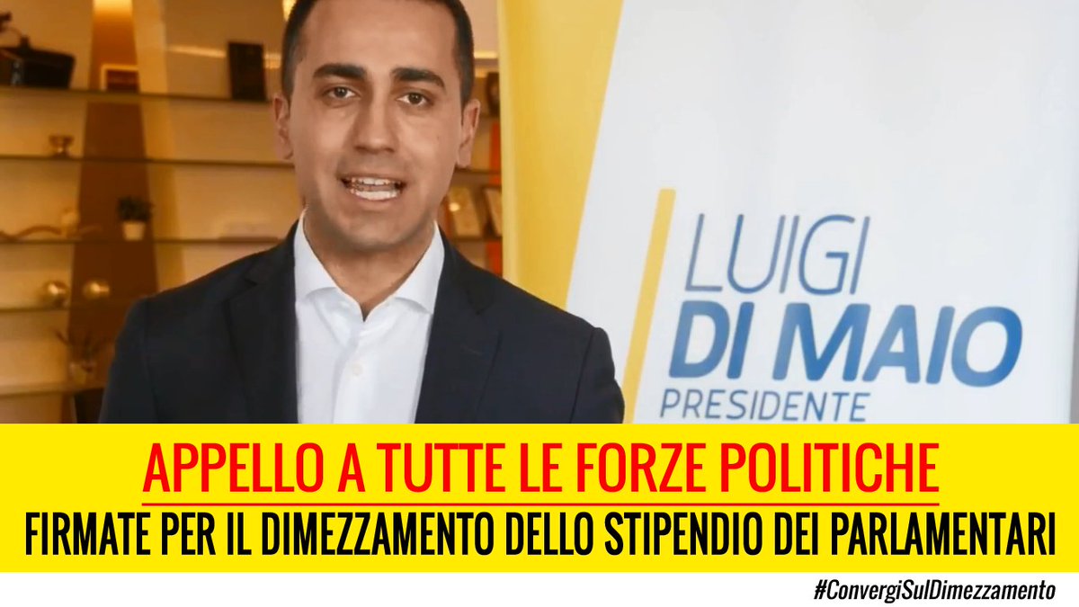 APPELLO DI <a href="/luigidimaio/">Luigi Di Maio</a> A TUTTI I CANDIDATI DEI PARTITI: FIRMATE PER IL DIMEZZAMENTO DELLO STIPENDIO DEI PARLAMENTARI
Guarda e condividi: facebook.com/LuigiDiMaio/vi… 

#ConvergiSulDimezzamento #M5S