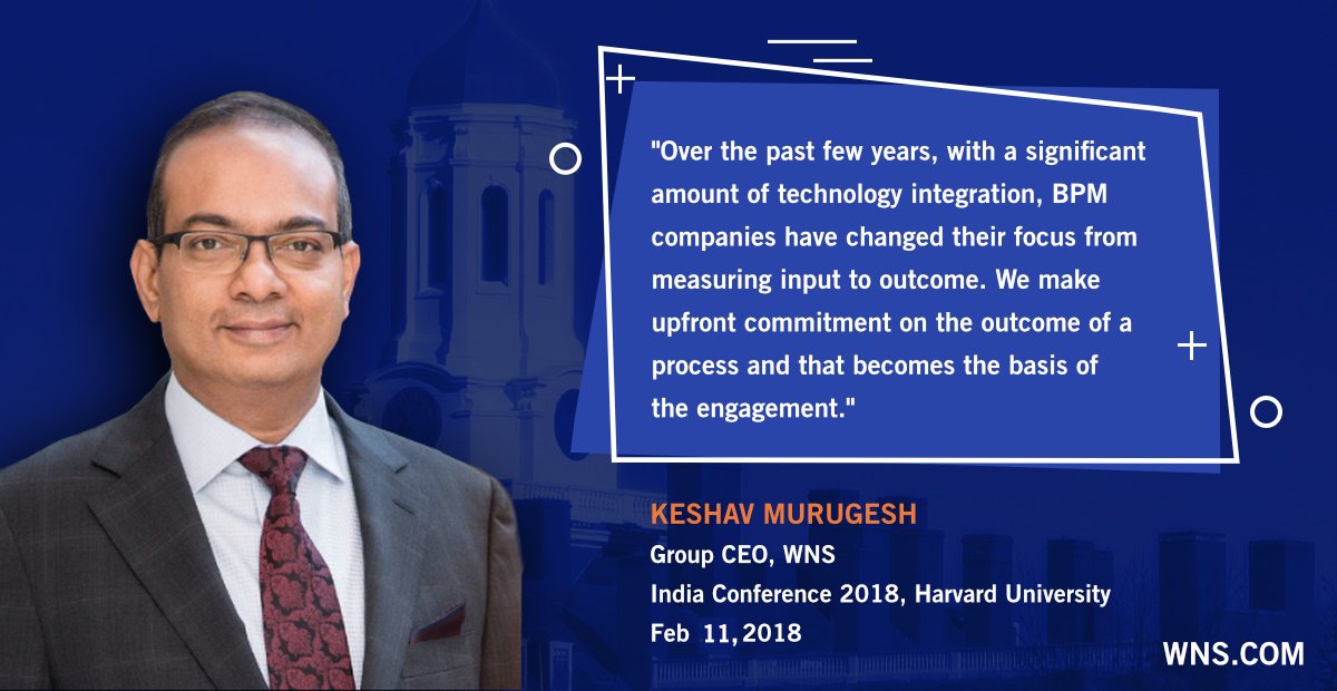wnsholdings's tweet photo. Are you ready for the next big wave of #disruption? @keshav_murugesh, Group CEO, WNS shares his thoughts about the #BPM industry at the #IndiaConference2018. Skip to 1:49:00 to hear the riveting discussion! - https://t.co/Zy9fehzuSf https://t.co/QkRsnyYkHP