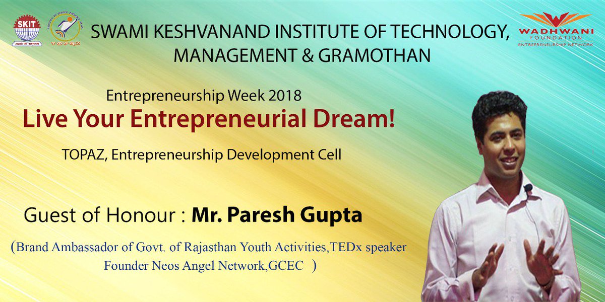 SoniGorisha's tweet photo. Wonderful speech and inspirational words by CA Paresh Gupta ji in today's event #EWEEK2018 @WadhwaniF @topazskit @nenindia @SKITJaipur https://t.co/kZytimId0T