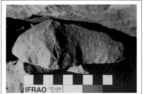 The next oldest specimens of engraved rocks comes from Blombos caves in South Africa & is only ~70,000 years old.Below is an Acheulean handaxe found in situ at Bhimbetka, tightly held in place by 2 layers of rocks, helping us discern the upper limit of habitation in that section