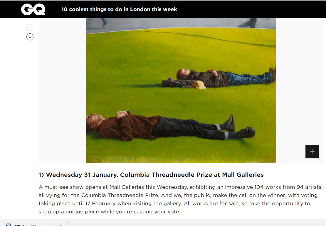 mallgalleries's tweet photo. See why @BritishGQ made us the Number One Coolest Thing to do in London  and visit #ColumbiaThreadneedlePrize at Mall Galleries.
See over 100 works of art by 94 contemporary artists all selected as leaders in the field of #FigurativeArt today. https://t.co/vfeXPOkJsm