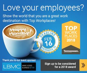 USATODAYTN's tweet photo. Do you have an award-worthy workplace?  Tell us about it by nominating your company for the 2018 Top Workplaces Award in Middle Tennessee.  There is still 2 days remaining before the nomination period closes. Nominate Now:  https://t.co/73tVg3tnPl https://t.co/69fJ9LkZrO