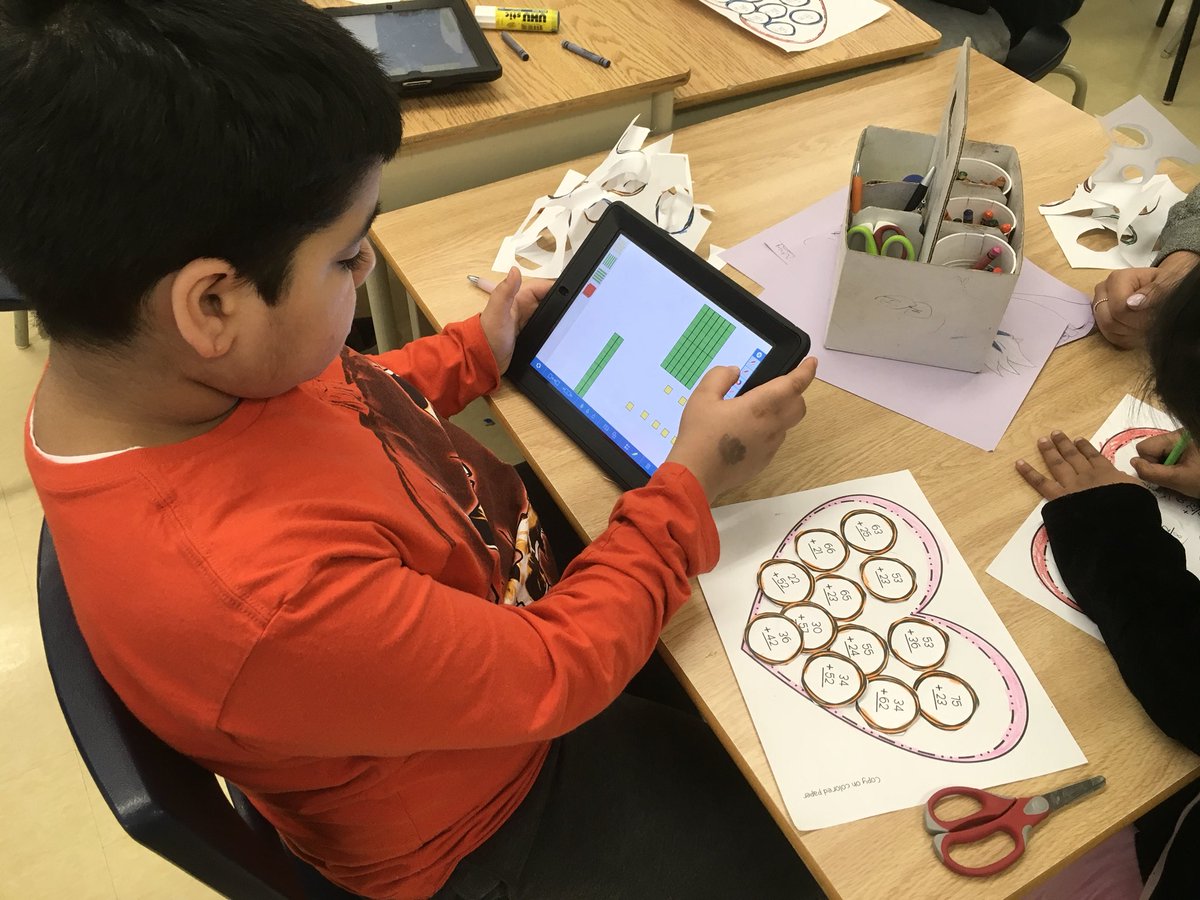 Teach2Stanley's tweet photo. LOVE using the free app Pieces Basic to reinforce the role of place value in double digit addition....and the students were so engaged and learning...and saying how much it was helping their understanding. BAM ! https://t.co/uev5F165S6