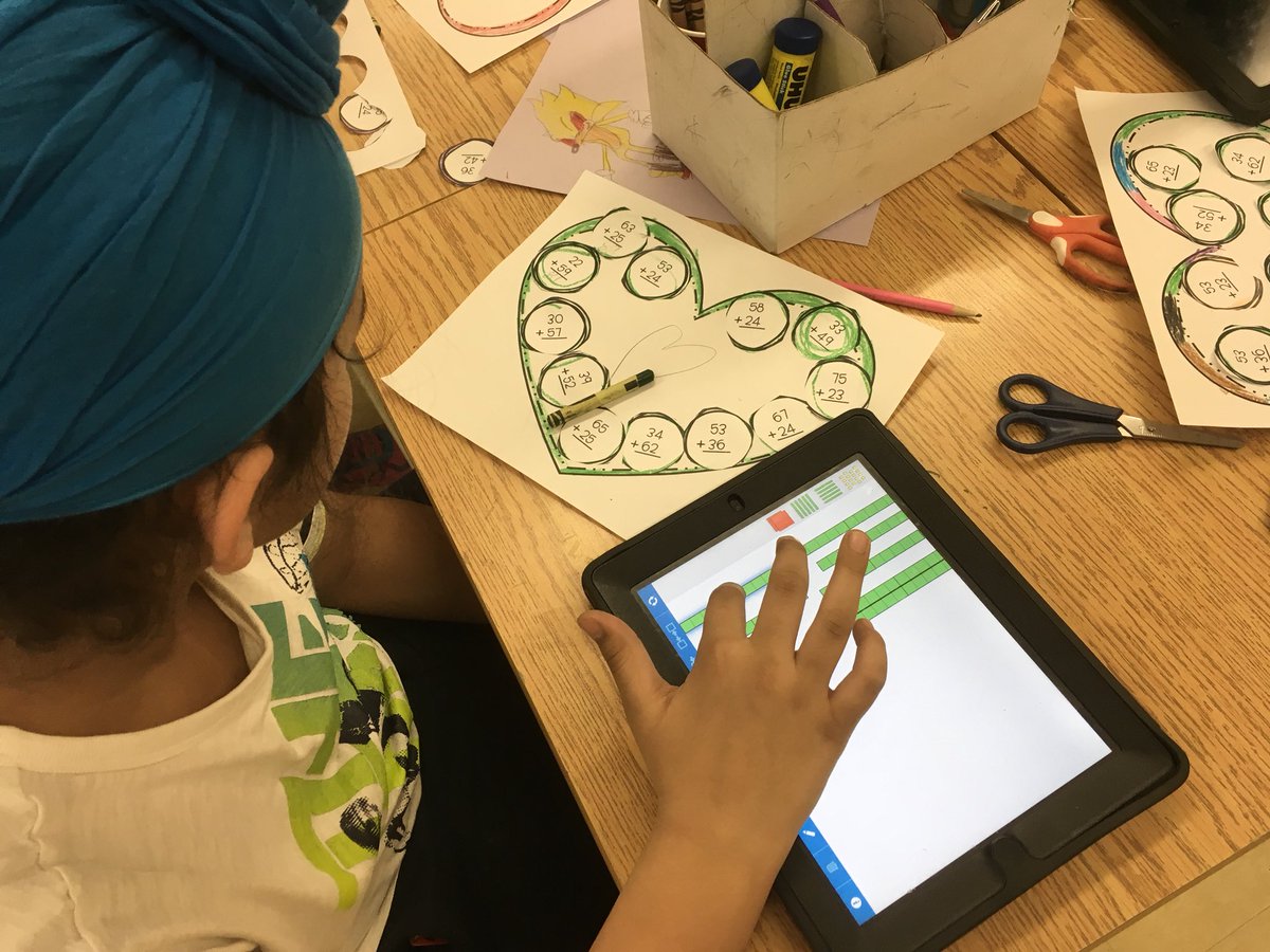 Teach2Stanley's tweet photo. LOVE using the free app Pieces Basic to reinforce the role of place value in double digit addition....and the students were so engaged and learning...and saying how much it was helping their understanding. BAM ! https://t.co/uev5F165S6