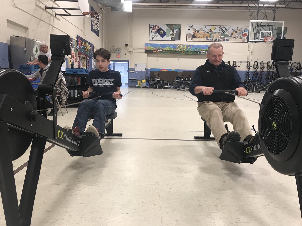 WellnessClass's tweet photo. When your principal says “Buy some Rowers!” Then joins in on the fun and helps teach Ss proper form! #thankful #SupportiveAdmin https://t.co/2Vmpy0qsrT