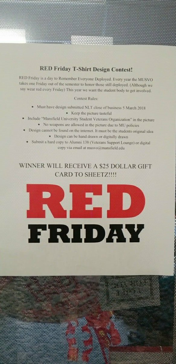 MansfieldSvo's tweet photo. Have you designed a T-Shirt for Red Friday yet? Enter you design for a chance to win a $25 Sheetz gift card! #MUSVO https://t.co/NFpXX5hzC2