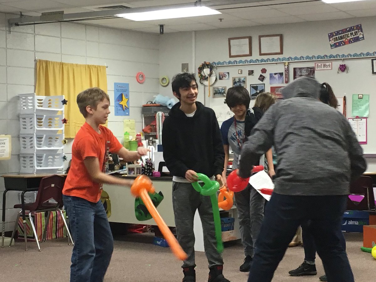 Students in #AMCMS #Theater are developing their swordplay choreography today and having fun! #csisdchat #successCSISD