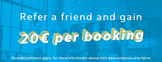 Uniplaces's tweet photo. Introducing a fresh approach to bookings! Whenever you refer a friend and they book a place with Uniplaces using your promo code, you get a commission. In turn, your friends will receive a 25% discount.  

Start giving discounts - https://t.co/7M6n7WnPEp https://t.co/F5olUBP5l7