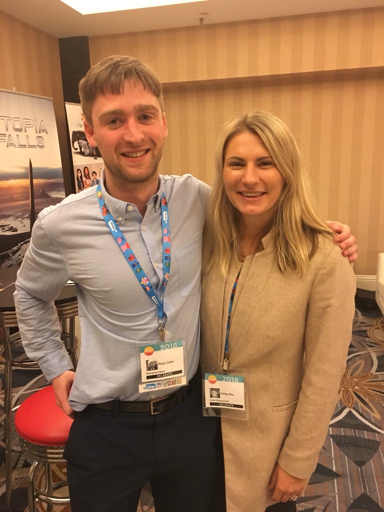 ei_canada's tweet photo. .@ei_canada ran into Vancouver’s Ashley from @DiscoverSonar at @kidscreen #kss18 , who met her future Irish husband Steve on an @ei_canada Animation Trade Mission to Ireland back in 2013! 🇮🇪🇨🇦 #IrishAdvantage https://t.co/p9EGnVlIAU