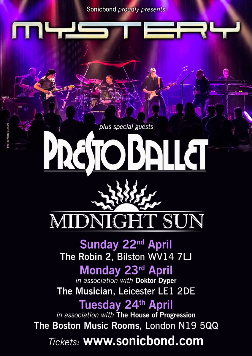 SonicbondPromo's tweet photo. Details of the Mystery, Presto Ballet and Midnight Sun UK tour from 22nd to 24th April. Links to all tickets via:  https://t.co/2gK6Q2LhGb

You can also also see Mystery (27th April) and Presto Ballet (29th April) at Winter's End of course! Tickets from  https://t.co/4Aq5Mq5ypg https://t.co/NZgdtEhqUO