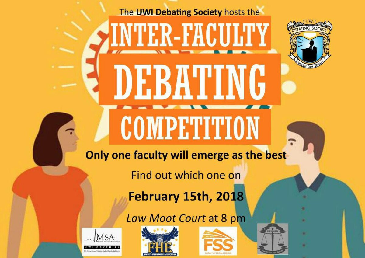 uwilawsociety's tweet photo. 🗣The War of the Faculties is On !! Come on out and support your faculty and see who takes home the title of Debating Champion!! 🗣
Whose the best ?!
Is it ...
#TeamSocSci
#TeamMedSci
#TeamSciTech
#TeamLaw
#TeamHumanities
You don't want to miss it !!!! https://t.co/KuzgRY6WYi