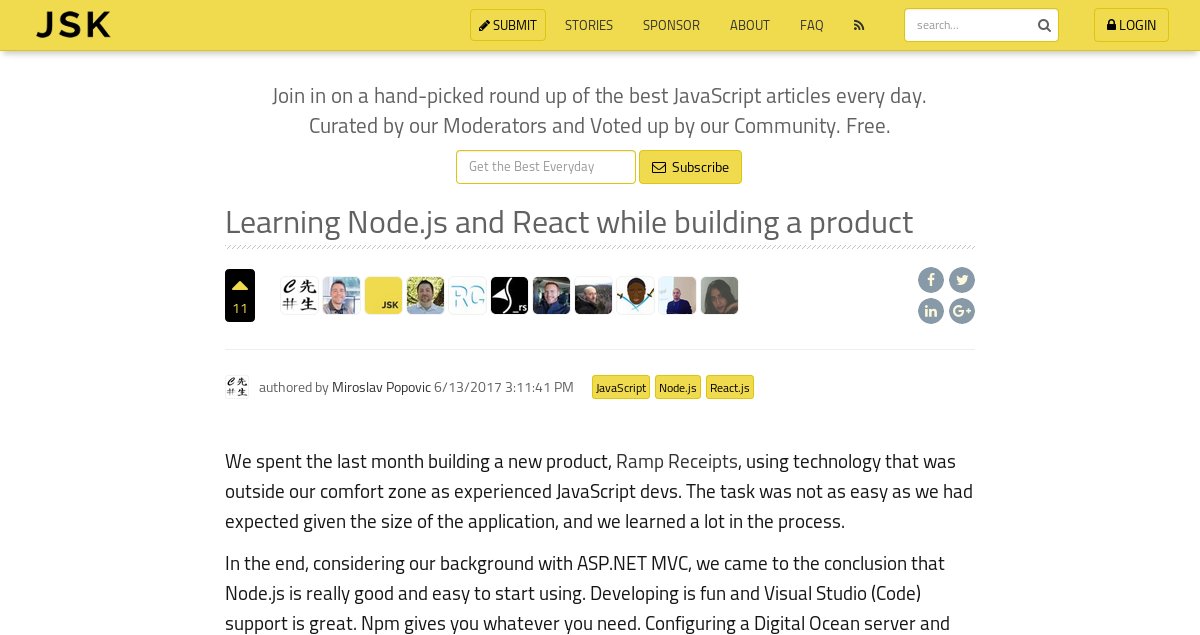 K0YCHEV's tweet image. Learning #NodeJS and #React while building a product by @miroslavpopovic #javascript #nodejs #reactjs bit.ly/2F3gVvL #javascript