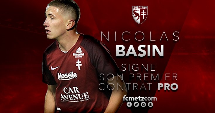 FCMetz's tweet photo. Pensionnaire du centre de formation depuis 2009, Nicolas #Basin a franchi ce jeudi une nouvelle étape. Le natif de Forbach vient de parapher son 1er contrat pro, le latéral gauche de 20 ans s’est engagé pour 3 saisons avec le FC Metz. Plus d'infos ➡️https://t.co/PhWsmGD2mZ https://t.co/ARwFS5TBXT
