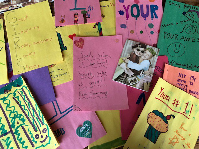 WalkForWisdom's tweet photo. Sometimes students Walk for Wisdom; sometimes they run. A group of 3rd to 5th grade members of Girls on the Run in Charlotte, NC, raised $300 and created these inspirational cards for us to give to girls in South Sudan. #WalkforWisdom #GirlsontheRun #DoGood https://t.co/6Q8I4GRkIO