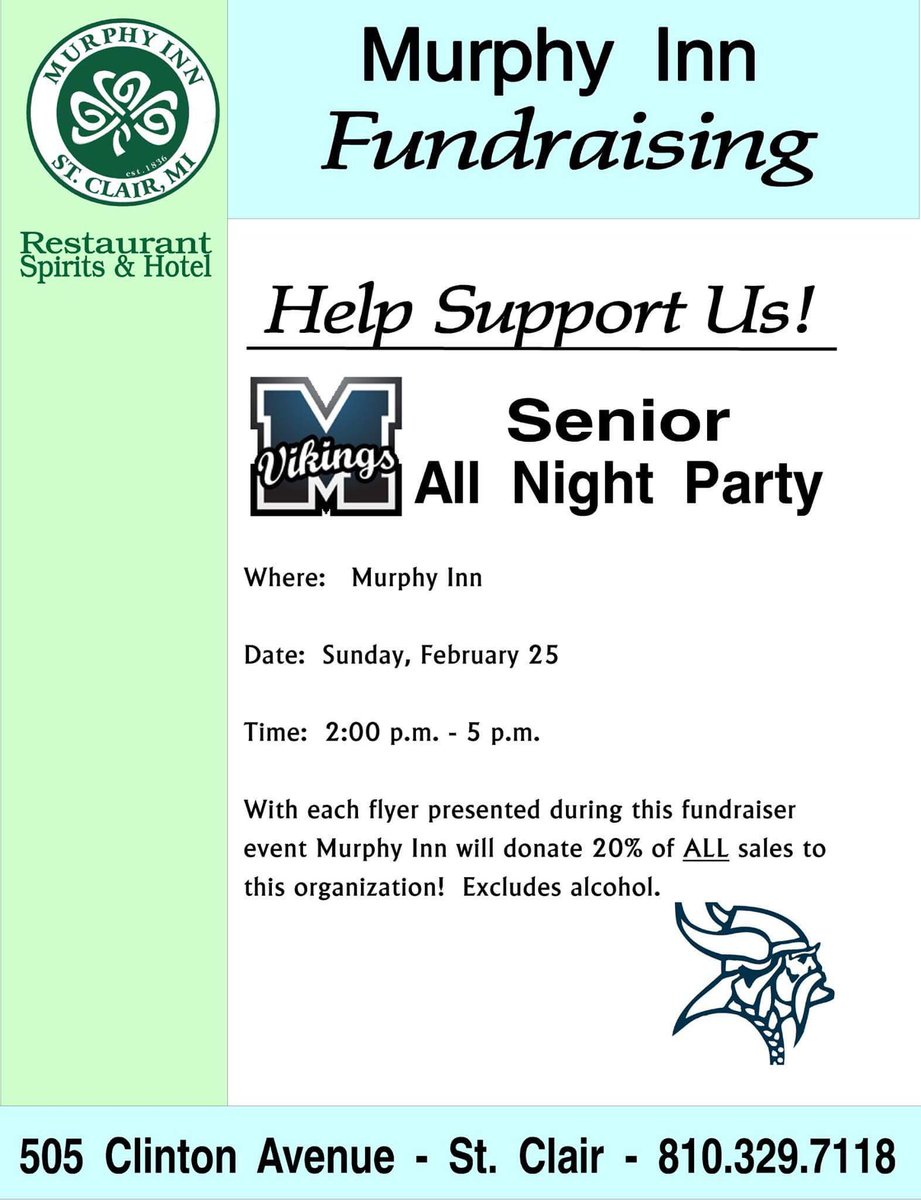 HlgGracey's tweet photo. Hey Marysville, my mom is the chairman for the fundraising for the senior prom and all night party... along with any ideas for donations, Murphy Inn is hosting, and willing to donate 20% of all sales Feb. 25th great environment and even better food! Help us help ourselves! https://t.co/SwyXWbV6C2