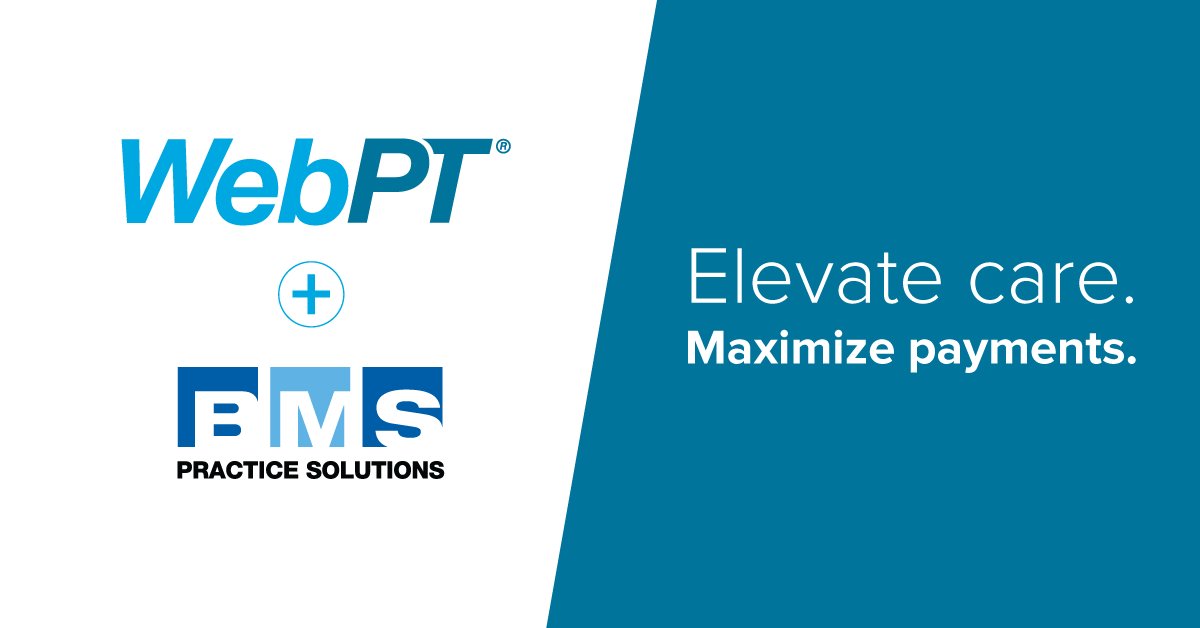 WebPT's tweet photo. We’re thrilled to announce that @BMSPractice is now part of the WebPT family. Together, we’ll help rehab therapists maximize every claim, so they get every dollar their practices have earned. Learn more about this exciting announcement here: https://t.co/cpiclfPj06 https://t.co/fEnKqAa6bu