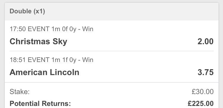 This is my double for tonight at #aquaduct - there is a strong favourite in the 18:51 however I really rate Linda Rice and watching the replays an extra furlon MAY work a treat - also he’s fresh which may also be another edge! 3pt win! 🤞🏻#HorseRacing #Tips #USARacing