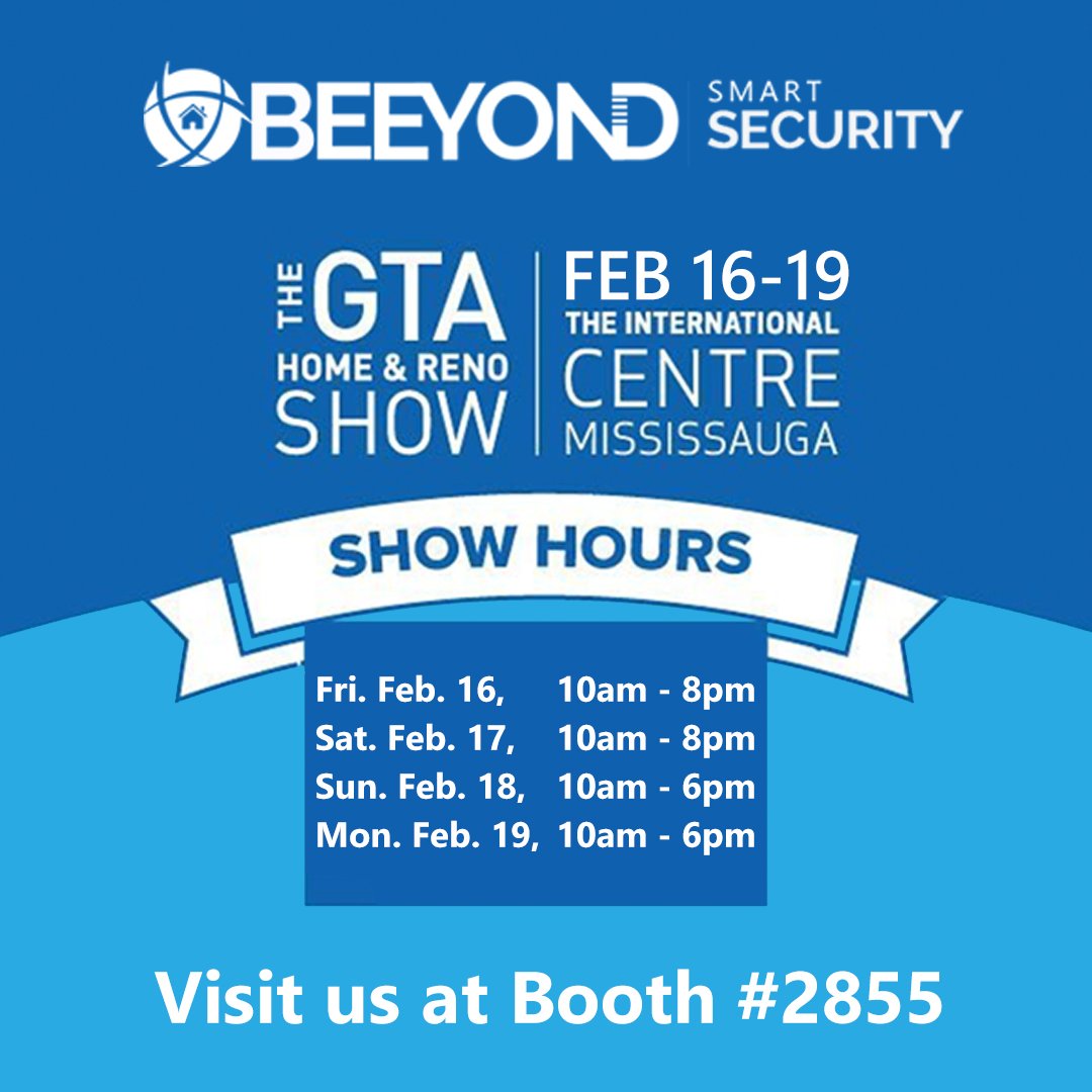 BeeyondSecurity's tweet photo. Here are the #GTAHomeShow hours for the weekend! Hope to see you soon!
•
@HomeShowsTO #gtahomeshow #NationalHomeShow #Homeshow #gtahomerenoshow #Beeyond #Beeyondsecurity #SmartHomeSecurity #Protection #SecuritySystem #AlarmSystem #ConnectedHome #HomeAlarm #SmartHome https://t.co/oza21f0MFD