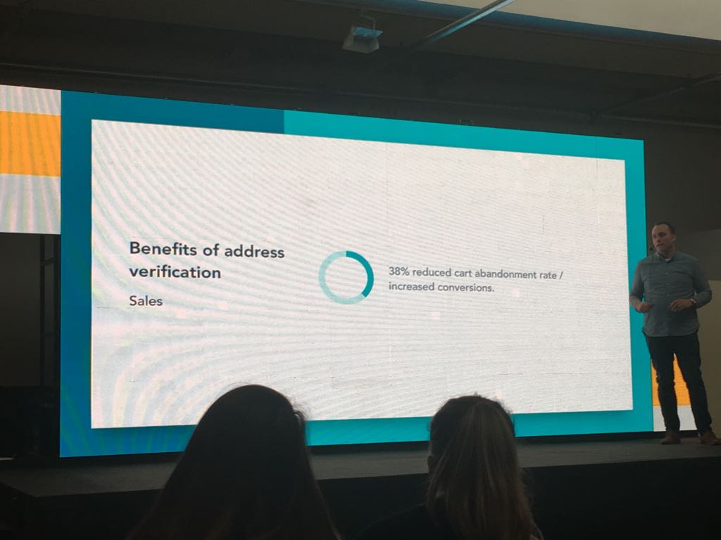 DamconGmbH's tweet photo. "Benefits of address verification: 53% improvement in genuine registrations on the website and 38% reduced cart abandonment rate" - Chris Boaz von @AddressyUSA 
#ecommberlin #ecommexpo #ecommerceberlin https://t.co/EZhdiyc8bw
