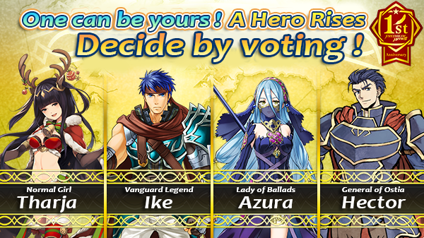 【A Hero Rises: Round 1 Results】
These are the top four Heroes that won the first round of A Hero Rises! The final voting round will start later tonight at 7PM (PT) and last until 2/19 at 6:59PM. Be sure to participate by voting! #FEHeroes