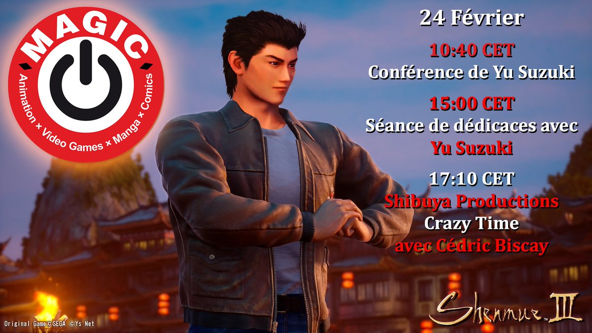 ShenmueMasterFR's tweet image. Les programme des conférences et sessions de dédicaces du #MAGIC2018 ont été publiés:

Conférences: magic-ip.com/activity/confe…
Dédicaces: magic-ip.com/activity/dedic…

De nouveaux extraits inédits de Shenmue 3 seront dévoilés durant l'événement! #Shenmue3