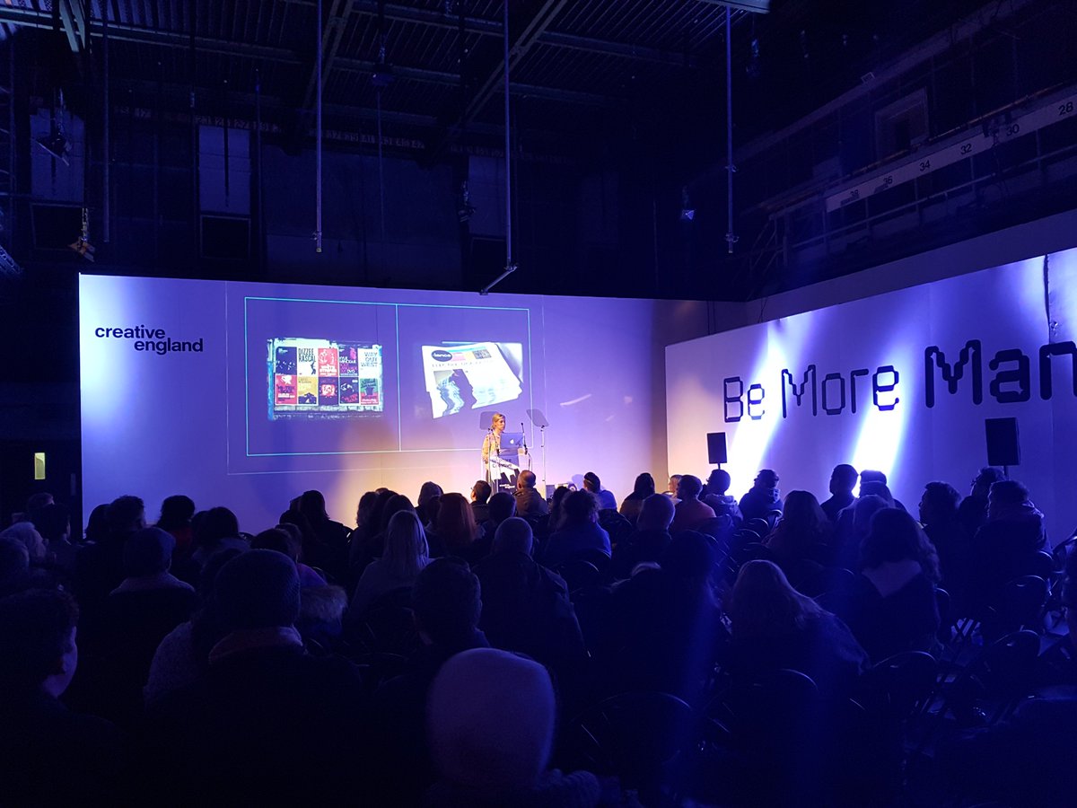 KateMayall's tweet photo. . @thesocialchain's @KatyLeeson takes to the stage to tell the history of the company #bemorecreative #bemoremanchester https://t.co/Ms872NCpDR