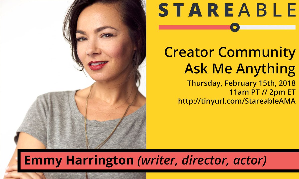 stareable's tweet photo. TODAY! #AMA with @EmEeHarrington, a writer, director, and actor with a resume longer than the yellow brick road. Ask her ANYTHING right here at 11am PST // 2pm EST: https://t.co/0yT523p7bk
#womeninfilm #indiefilm #metoo #femalefilmmakerfriday #exceptitsthursday https://t.co/ALSLgCaovD