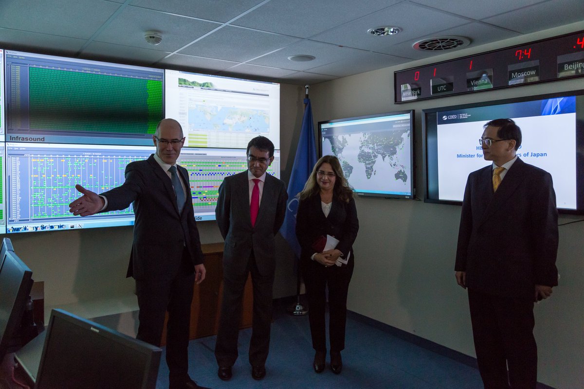 Minister for Foreign affairs of Japan, HE Mr. Taro Kono visited the CTBTO and he showed much interest in Nuclear Test Monitoring. Very much pleased to have met Kono Daijin.