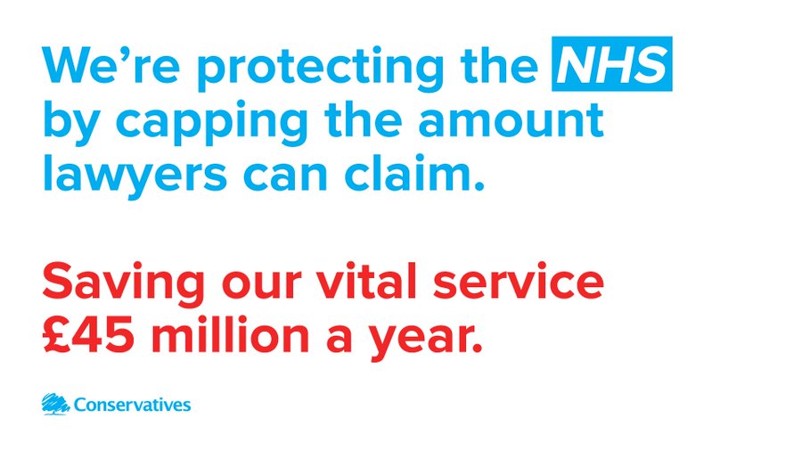 We're protecting the NHS by capping the amount lawyers can claim, saving our vital service £45 million a year.