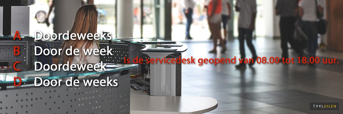 Door de week werkt hij als leraar en dat is zeker geen doordeweekse baan.
taaluilen.nl/taaltips/door-…