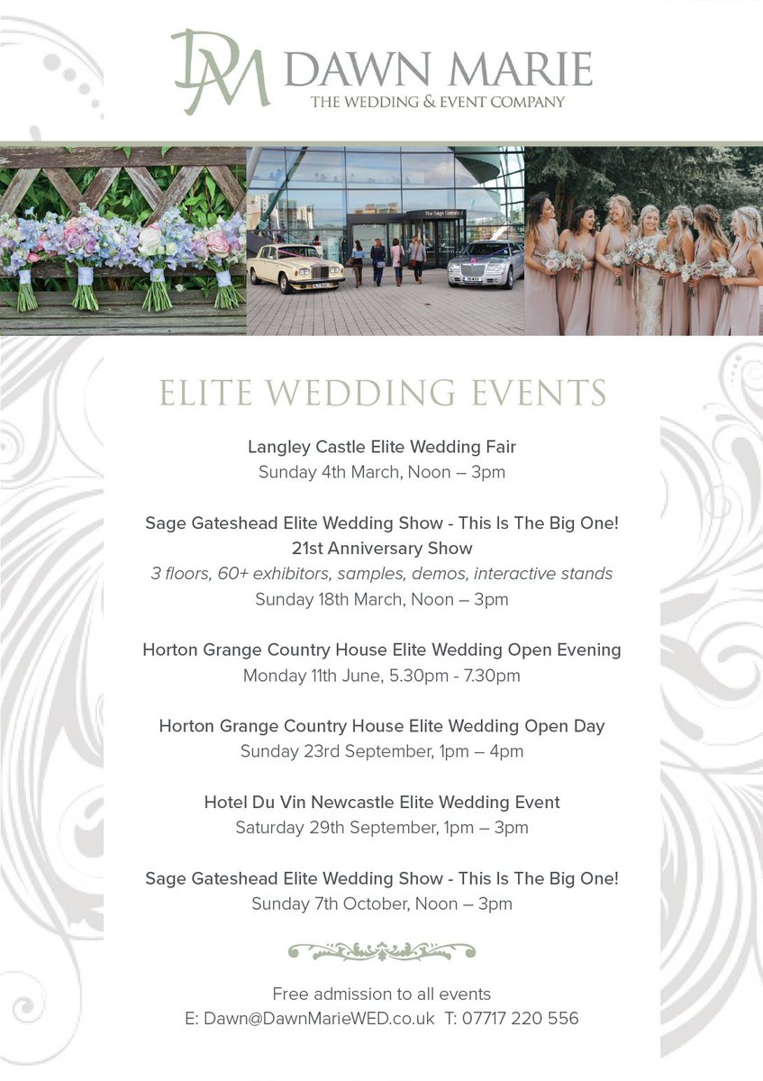 March sees 2 fab Elite Wedding Events <a href="/langleycastle/">Langley Castle</a> Sun 4th and <a href="/Sage_Gateshead/">Sage Gateshead</a> @SageConferences Sun 18th FREE admission to bridal heaven!! #bride #bridetobe #wedding #engagement #marriage #samples #weddingfair