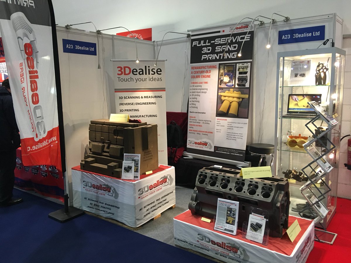 3Dealise's tweet photo. London Classic Car Show  #LCCS2018 now open. Come see us and the 1936 V12 engine reproduced with #3Dprinting at A23!
 
https://t.co/UM6wKZ7iCB https://t.co/wnfpuz0frS