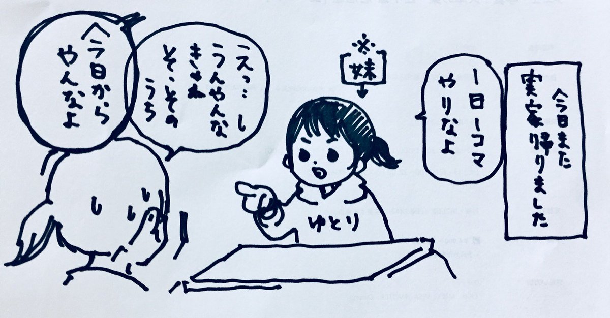 SNS強者で平成生まれの妹から「1日1コマやりなよ、今日からやりなよ」と指令を受けたのでやります。今日からやります。姉思い…でも厳しい…orz
がんばります。妹厳しい～😭 