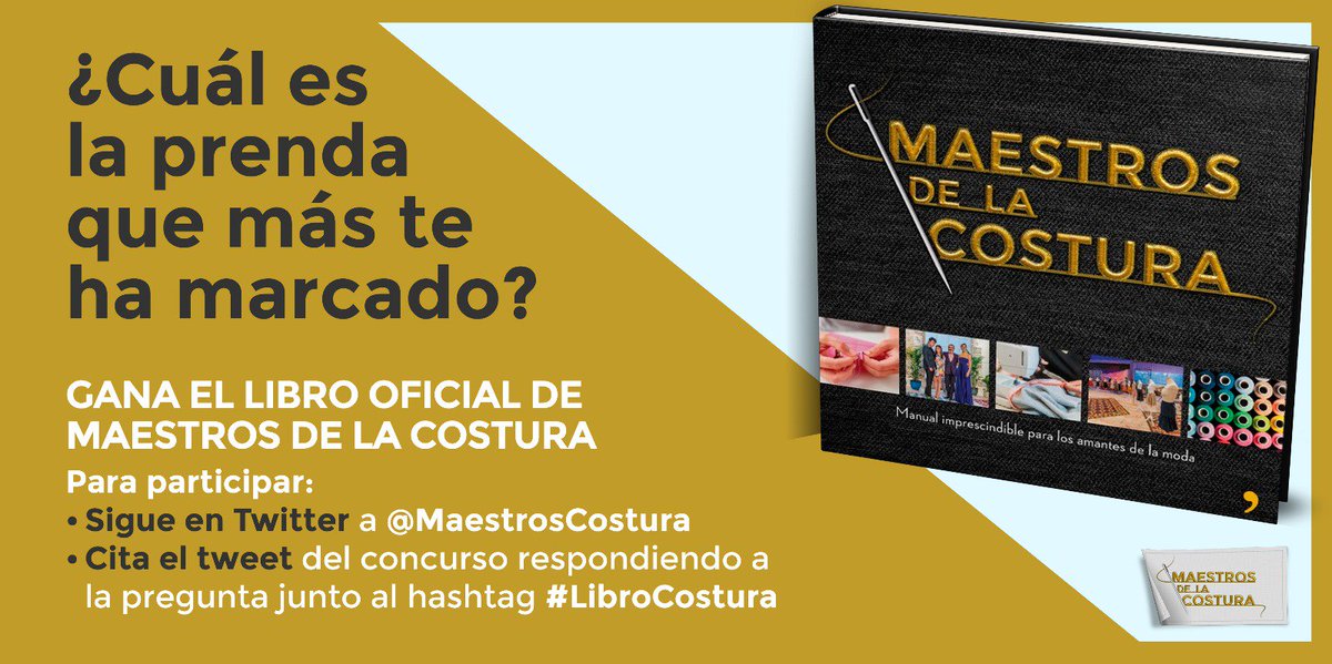 MaestrosCostura's tweet photo. GANA el libro oficial de #MaestrosDeLaCostura. Para participar:

1. Síguenos en twitter

2. Cita en tu perfil este tweet y responde:

💜¿Cuál es la prenda que más te ha marcado de la historia de la moda?💜

4. Añade el hashtag #LibroCostura

Bases legales: https://t.co/hGujnoLigu https://t.co/Qa79GPwW8Y