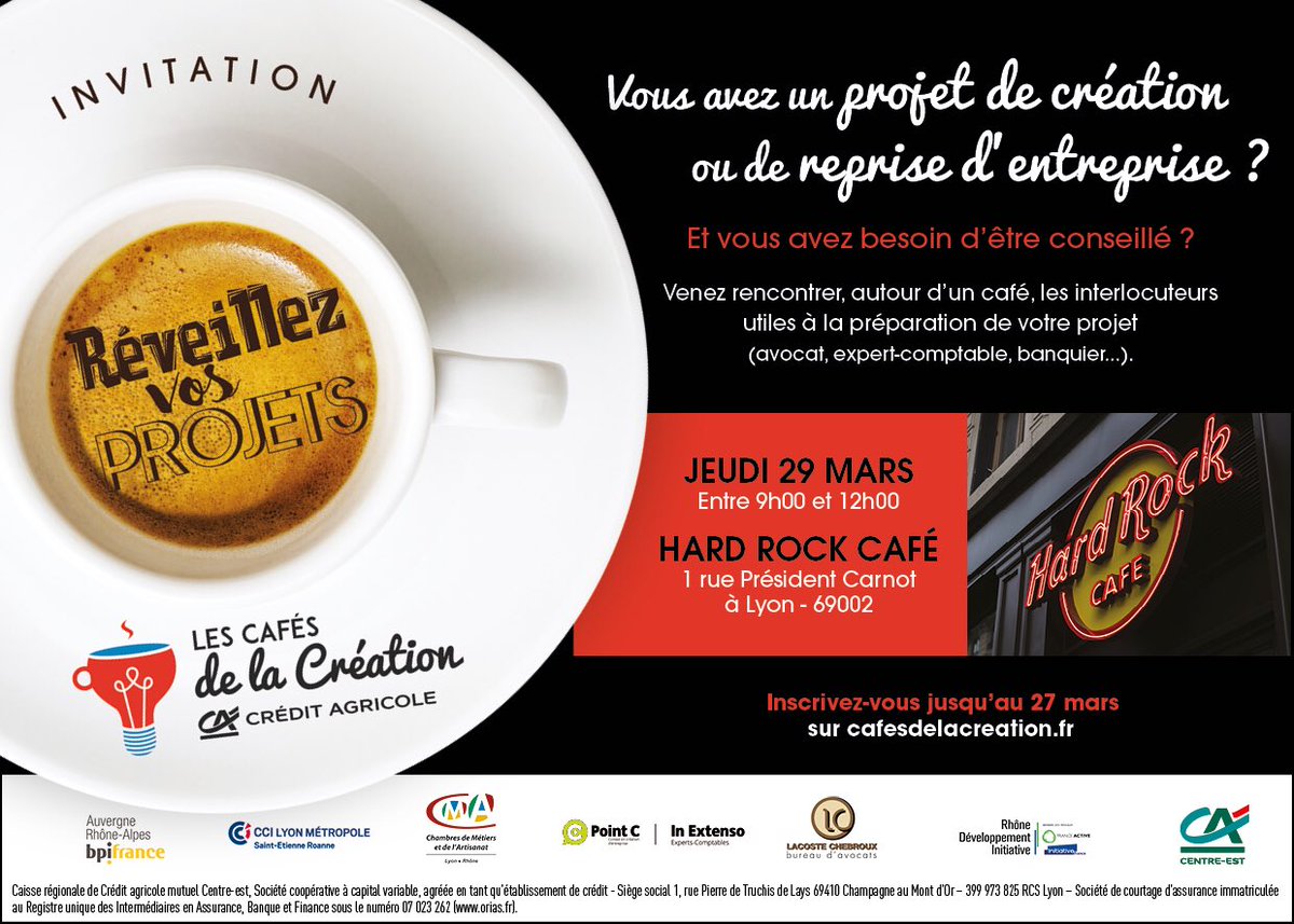 3ème édition des Cafés de la Création <a href="/ca_centrest/">Crédit Agricole Centre-est</a> <a href="/VillagebyCaCe/">VillagebyCa-Centrest</a> 
Ci-dessous lien d'inscription sur le site cafesdelacreation.fr