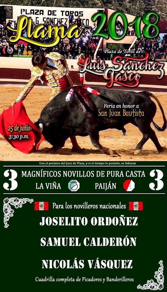 PasionFyT's tweet photo. 📌#IMPORTANTE novillada en Llama, provincia de Chota en Cajamarca 25 de junio. 
Joselito Ordoñez
Samuel Calderón 
Nicolás Vásquez 
Ganado de Paiján y La Viña 
Una pena que se cruce con la primera de feria en Chota.@magalyzapata https://t.co/8xjb1x1NGx